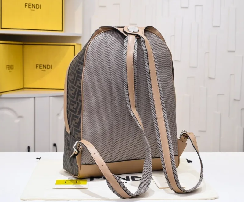Fendi FF Monogram Brown Beige Backpack - Image 3