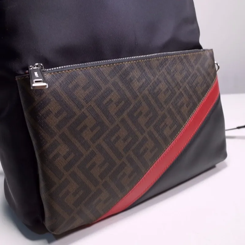 Fendi FF Monogram Black Red Stripe Backpack - Image 4
