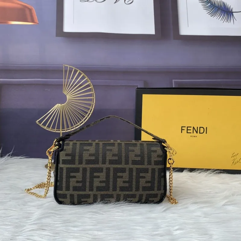 Fendi Brown FF Pattern Baguette Shoulder Bag - Image 3