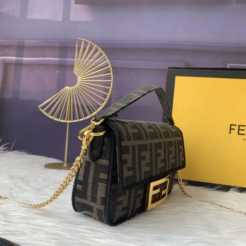 Fendi Brown FF Pattern Baguette Shoulder Bag - Image 4