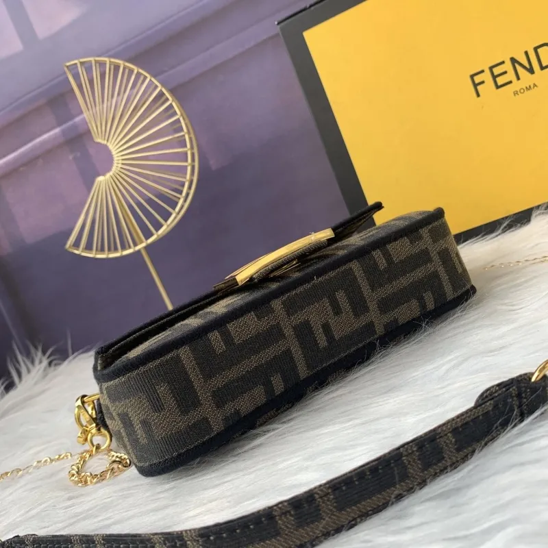 Fendi Brown FF Pattern Baguette Shoulder Bag - Image 5