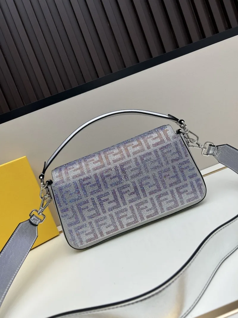 Fendi Silver Crystal FF Baguette Bag - Image 3