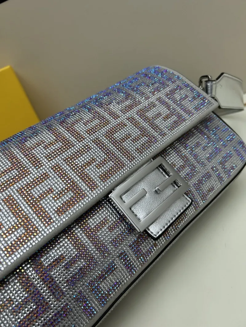 Fendi Silver Crystal FF Baguette Bag - Image 4