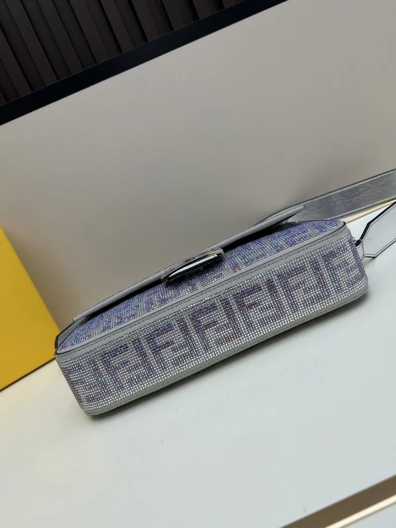 Fendi Silver Crystal FF Baguette Bag - Image 5