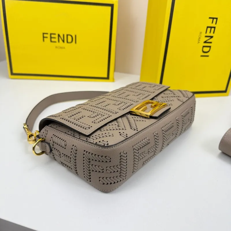 Fendi Gray Baguette Shoulder Bag 8865 - Image 4