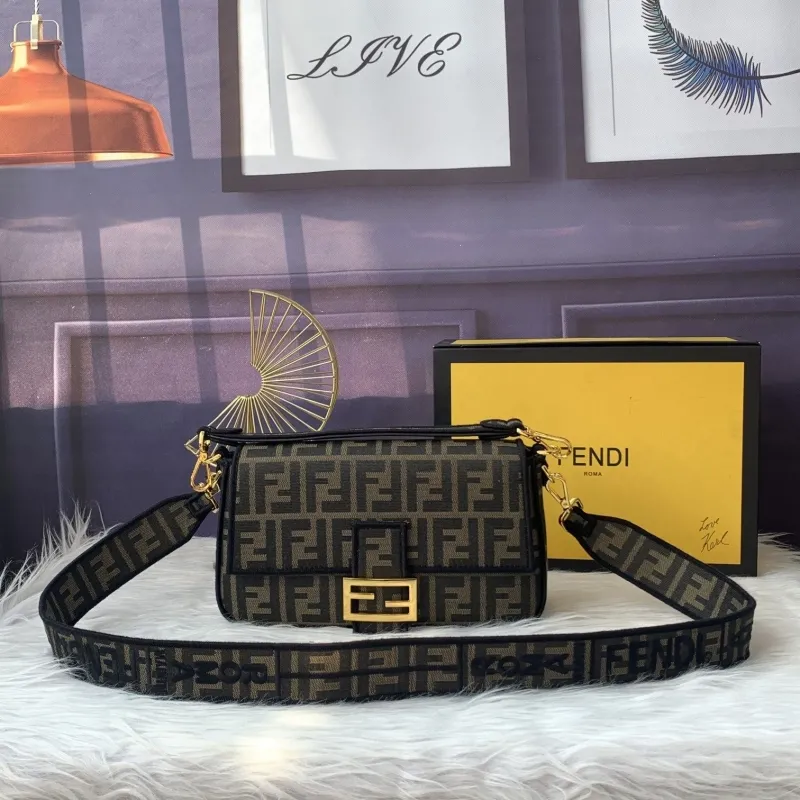 Fendi Brown FF Monogram Baguette Shoulder Bag