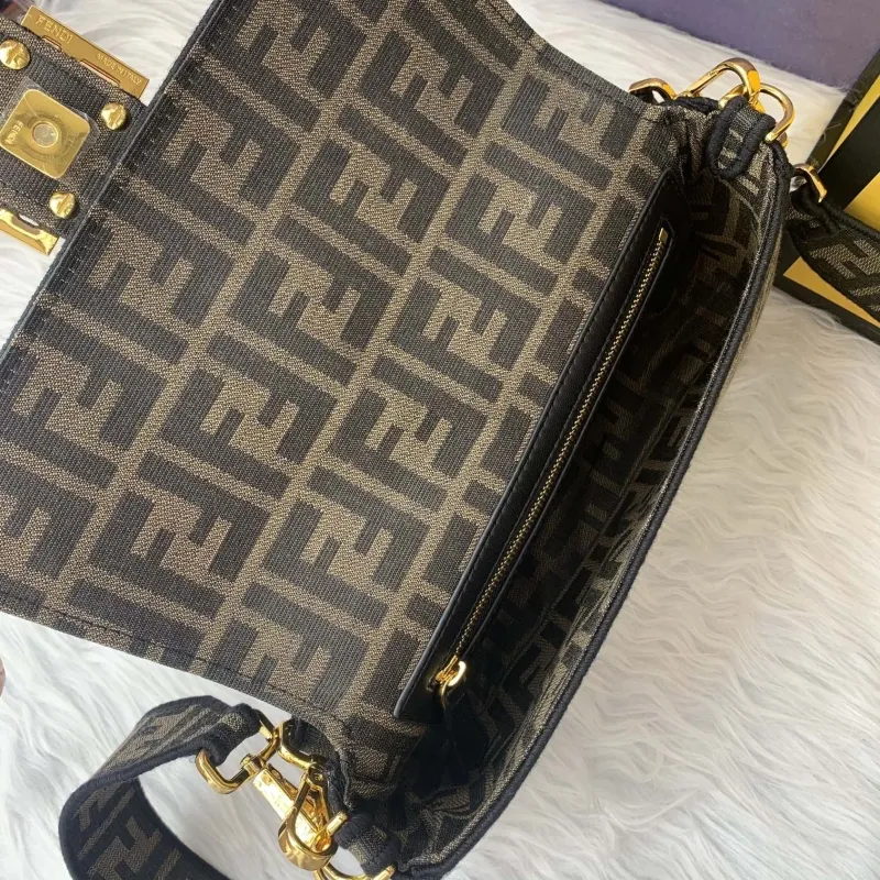 Fendi Brown FF Monogram Baguette Shoulder Bag - Image 7