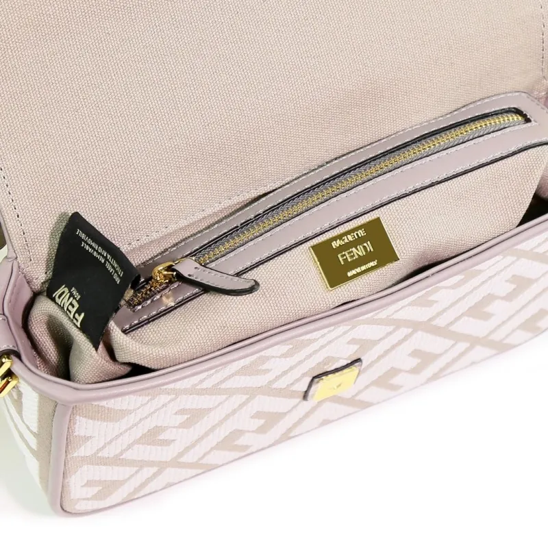 Fendi Gray FF Pattern Baguette Shoulder Bag - Image 8