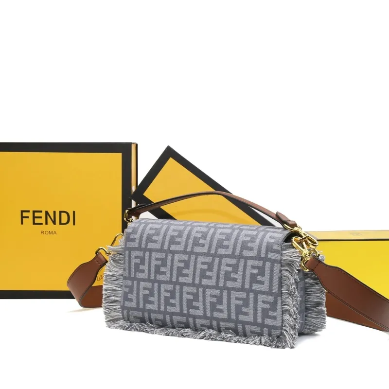 Fendi Gray Baguette Shoulder Bag - Image 3