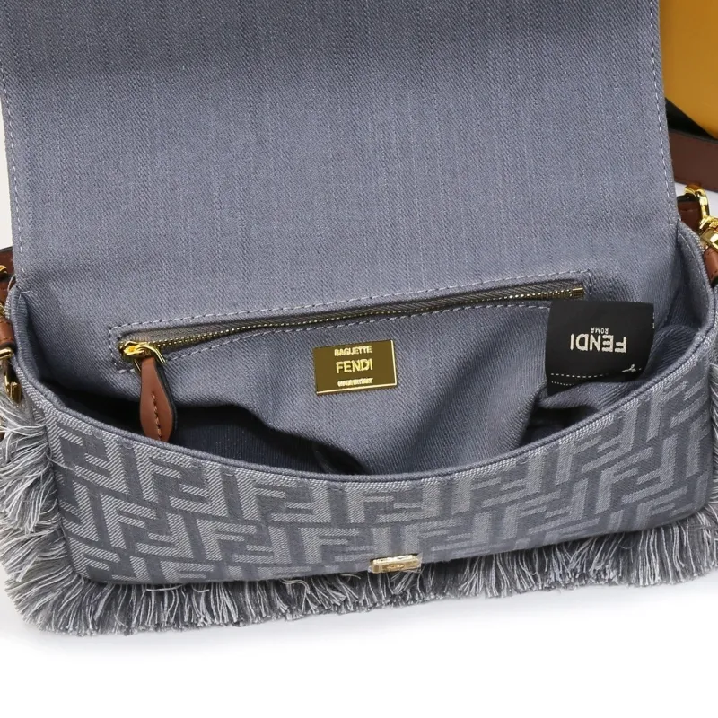 Fendi Gray Baguette Shoulder Bag - Image 8