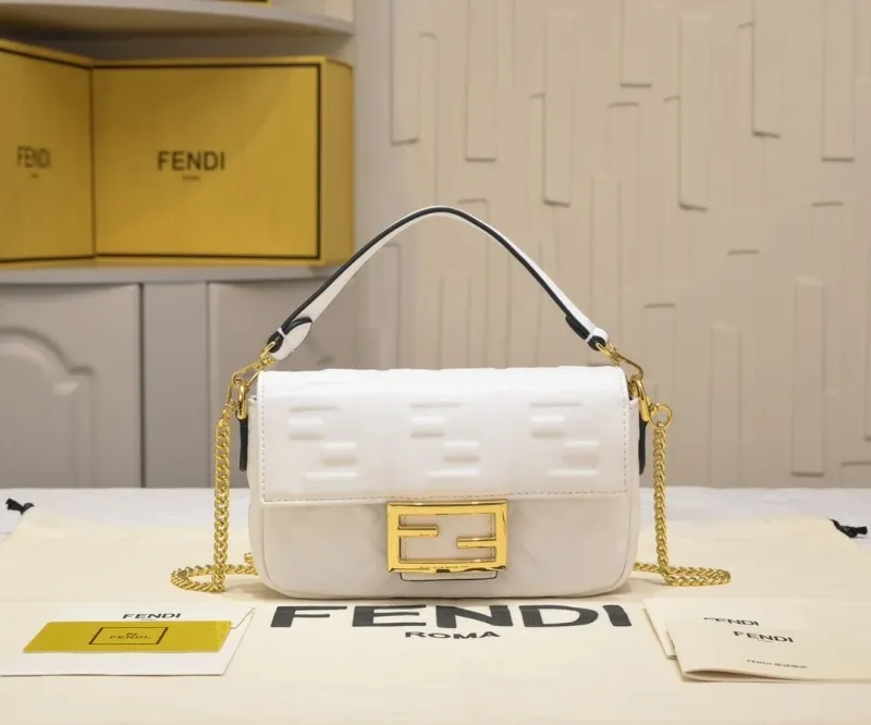 Fendi White Baguette Crossbody Bag