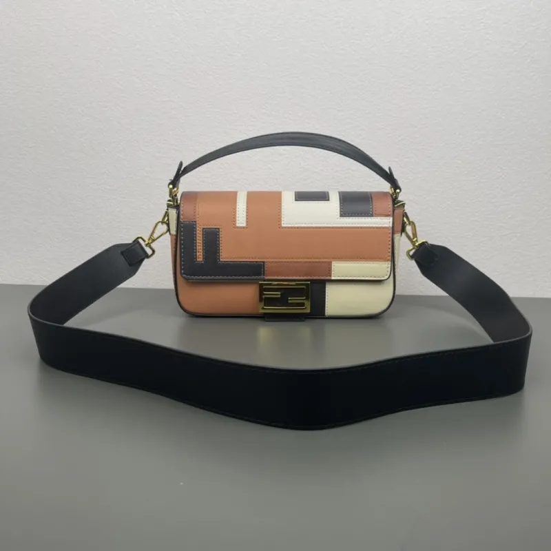 Fendi Baguette Shoulder Bag Brown Black Cream