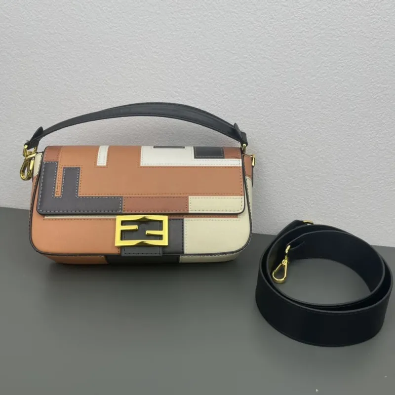 Alternative view of Fendi Baguette Shoulder Bag Brown Black Cream