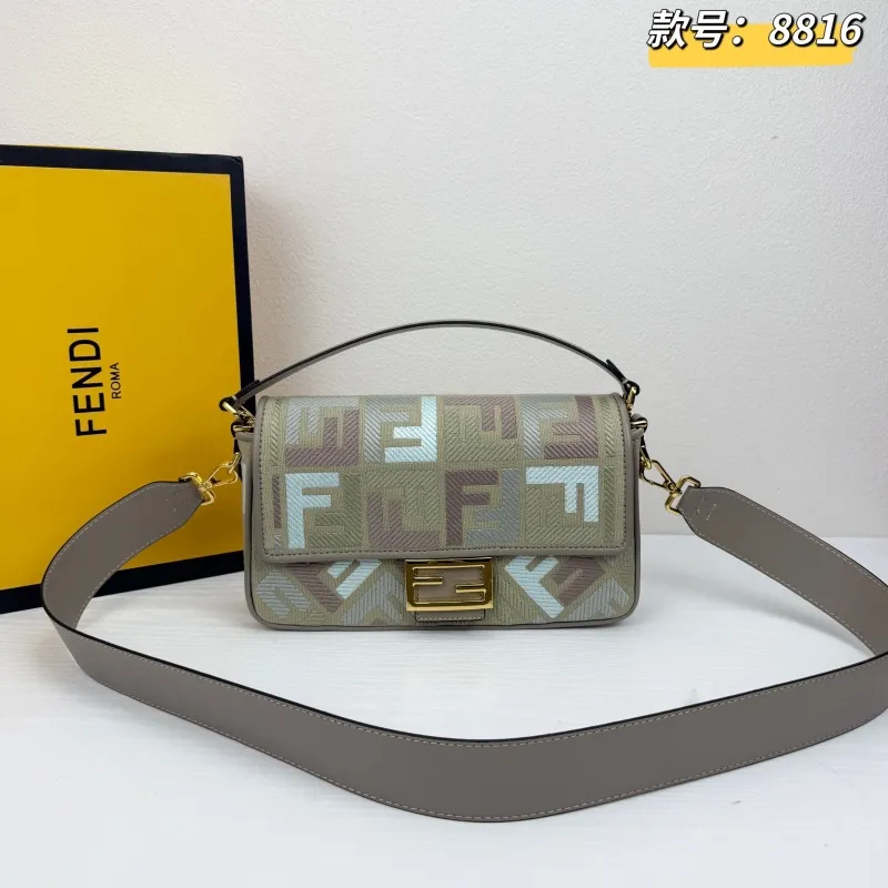 Fendi 8816 Gray Baguette Shoulder Bag