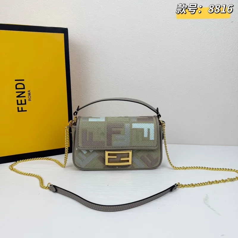 Fendi Gray Baguette Crossbody Bag 8816