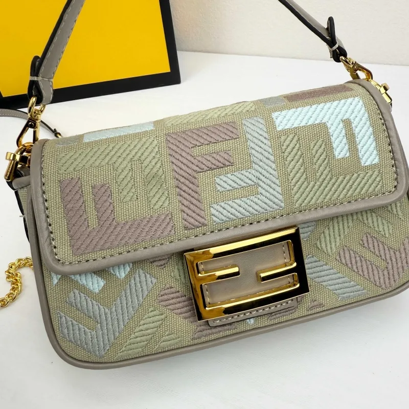Fendi Gray Baguette Crossbody Bag 8816 - Image 5