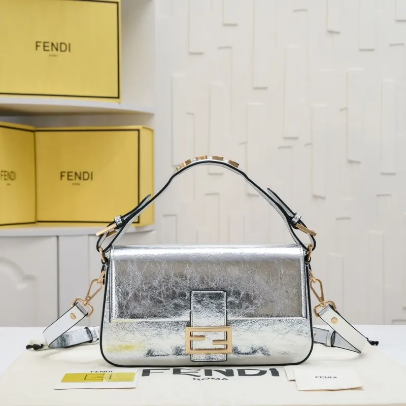 Fendi Silver Baguette Shoulder Bag