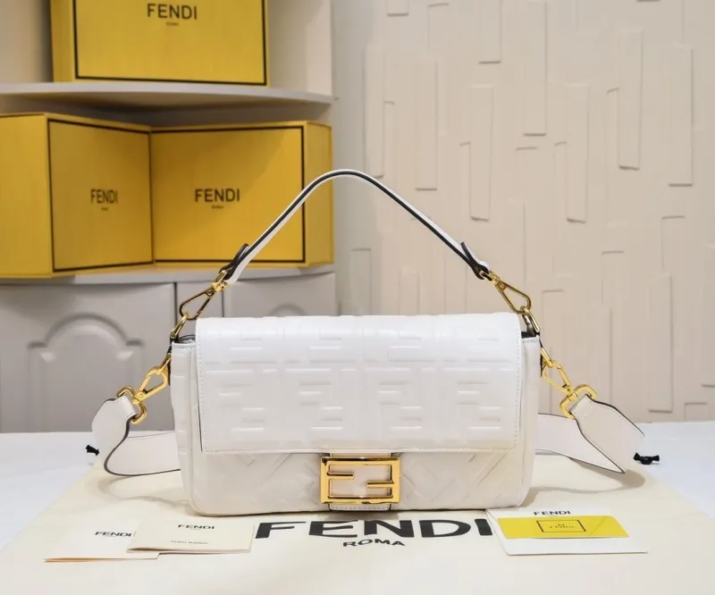 Fendi White Baguette Shoulder Bag