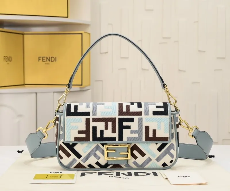 Fendi Light Blue FF Pattern Baguette Bag