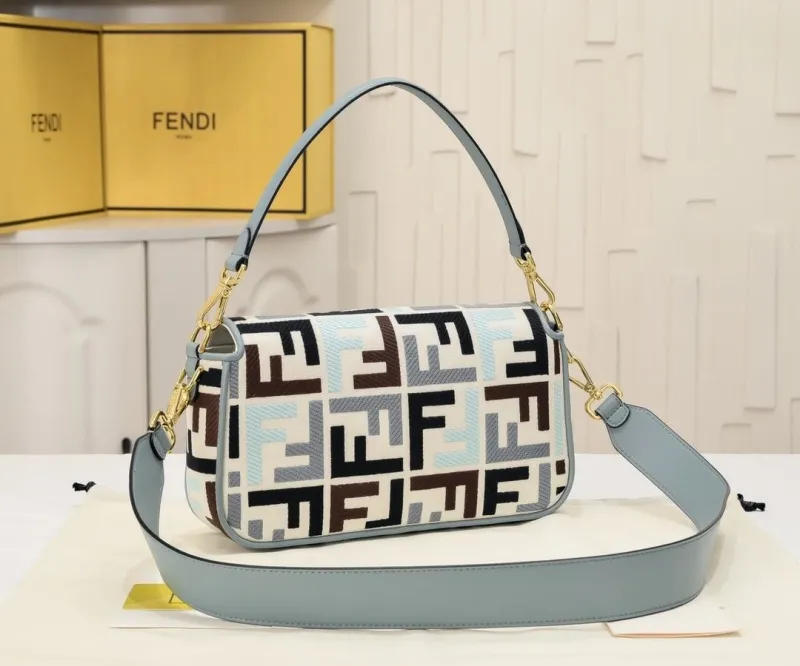 Alternative view of Fendi Light Blue FF Pattern Baguette Bag