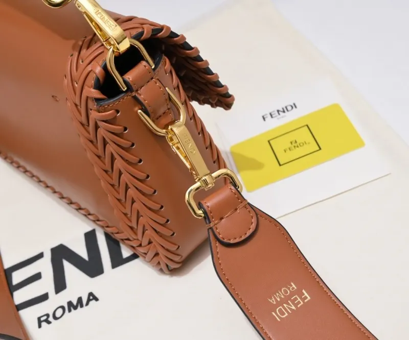 Fendi Brown Leather Baguette Shoulder Bag - Image 3