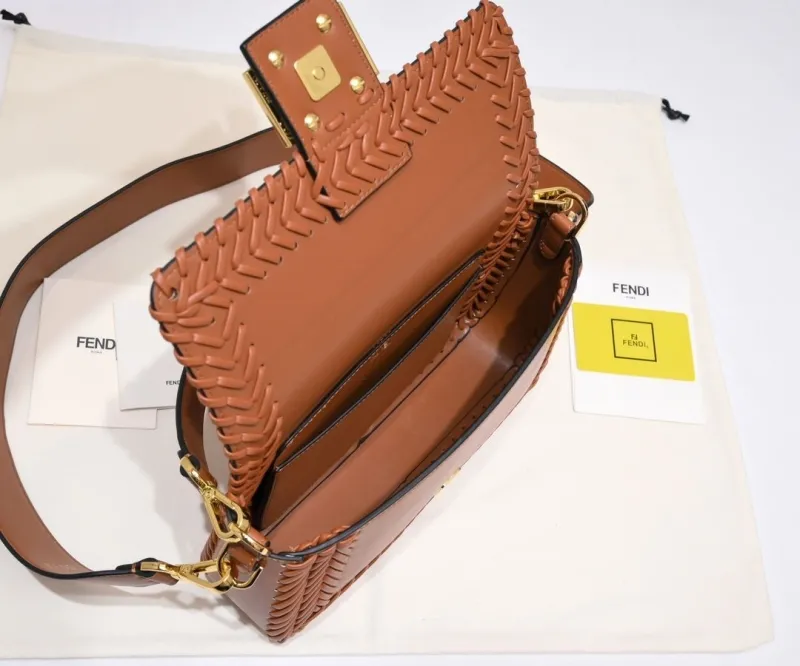 Fendi Brown Leather Baguette Shoulder Bag - Image 9