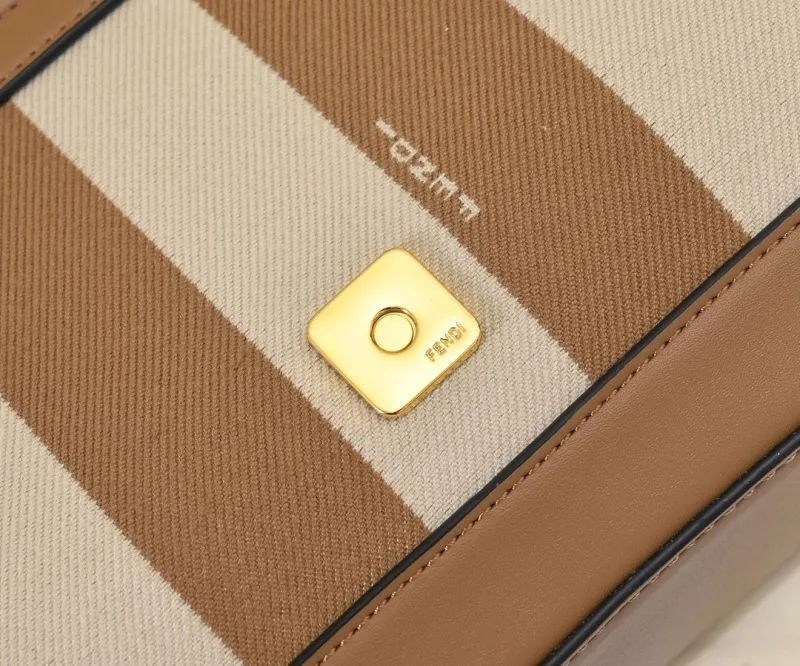 Fendi Brown Beige Striped Baguette Shoulder Bag - Image 5