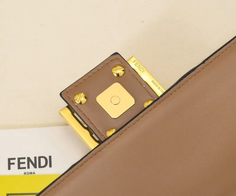 Fendi Brown Beige Striped Baguette Shoulder Bag - Image 6