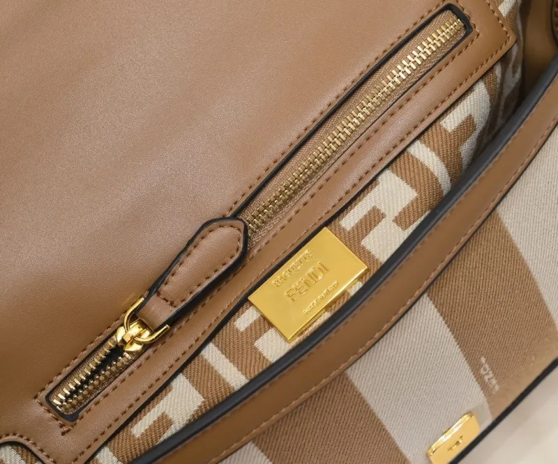 Fendi Brown Beige Striped Baguette Shoulder Bag - Image 7