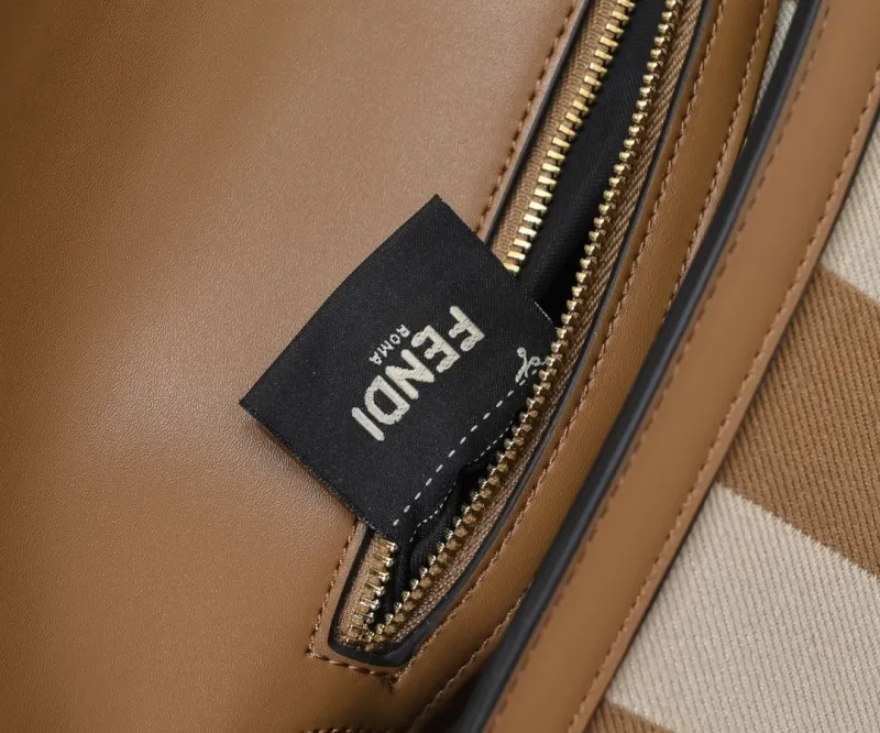 Fendi Brown Beige Striped Baguette Shoulder Bag - Image 8