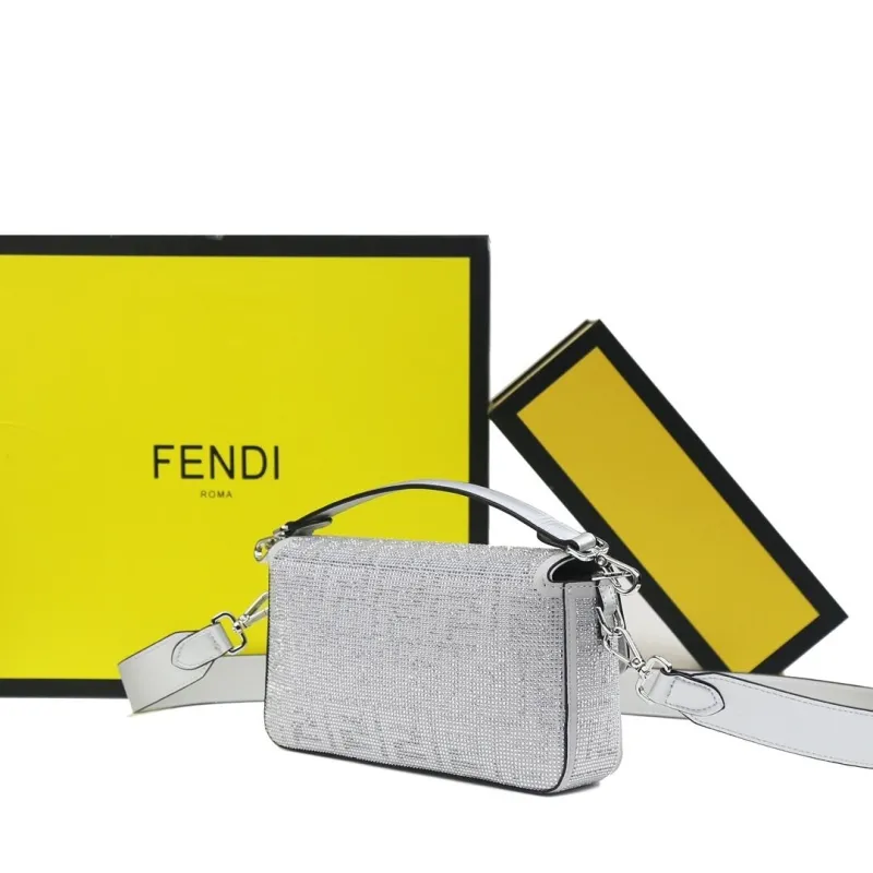 Fendi Silver Crystal Baguette Bag - Image 3