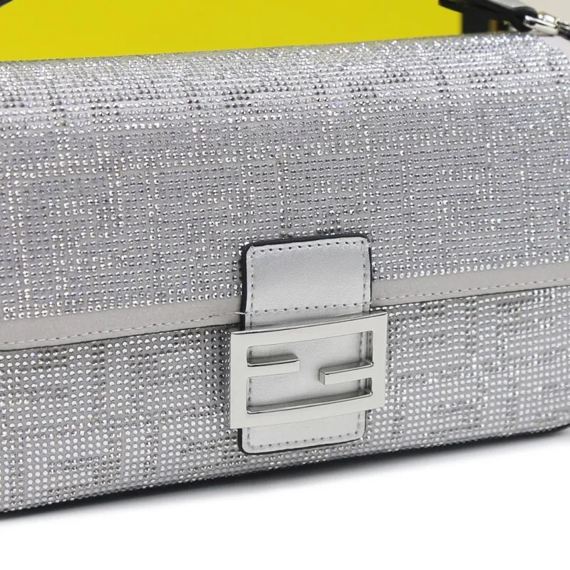 Fendi Silver Crystal Baguette Bag - Image 6