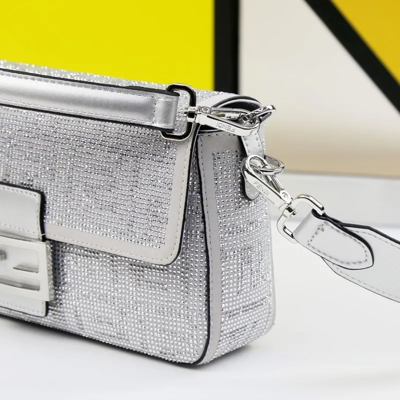 Fendi Silver Crystal Baguette Bag - Image 7