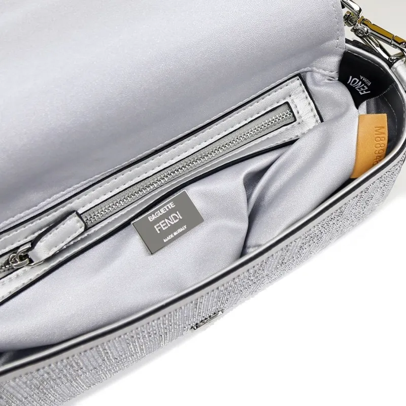 Fendi Silver Crystal Baguette Bag - Image 8