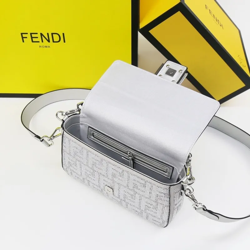 Fendi Silver Crystal Baguette Bag - Image 9
