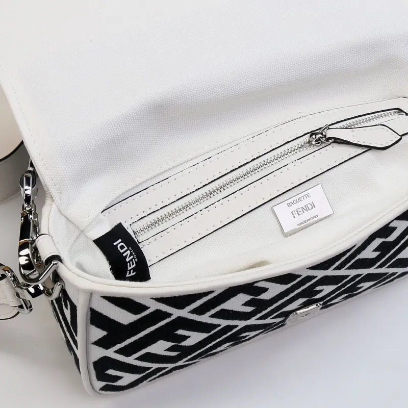Fendi Black White Baguette Shoulder Bag - Image 8