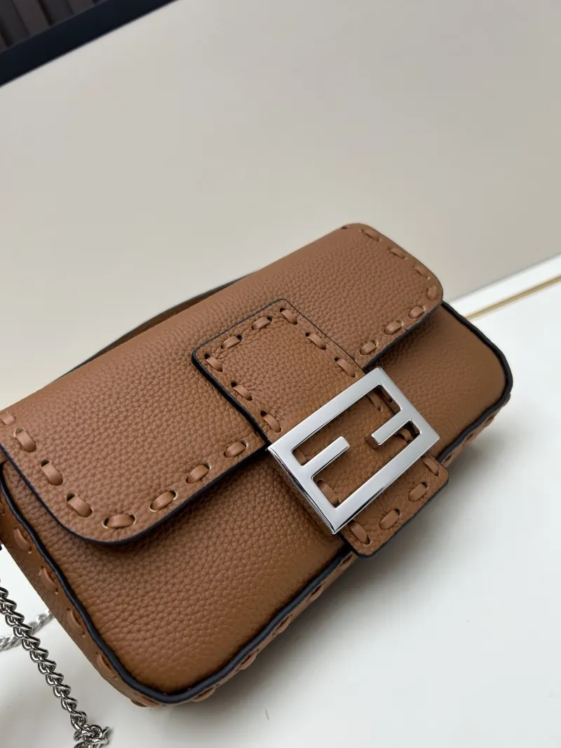 Fendi Brown Leather Baguette Crossbody Bag - Image 4