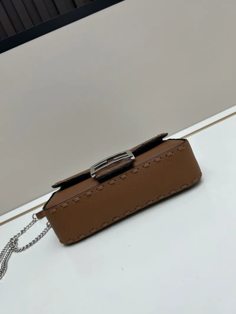 Fendi Brown Leather Baguette Crossbody Bag - Image 6