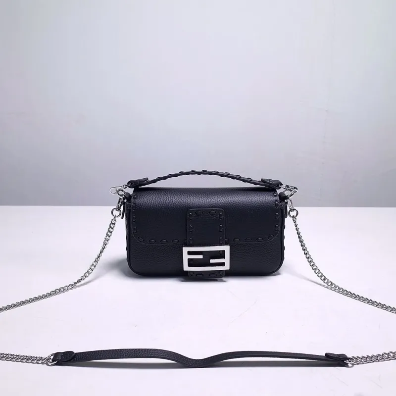 Fendi Black Baguette Leather Shoulder Bag