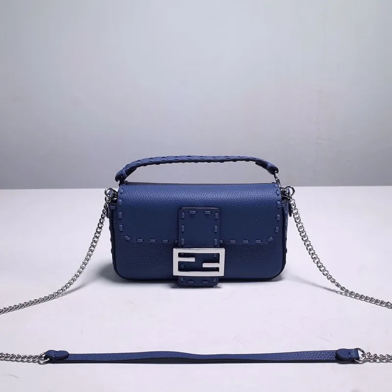 Fendi Blue Leather Baguette Crossbody Bag