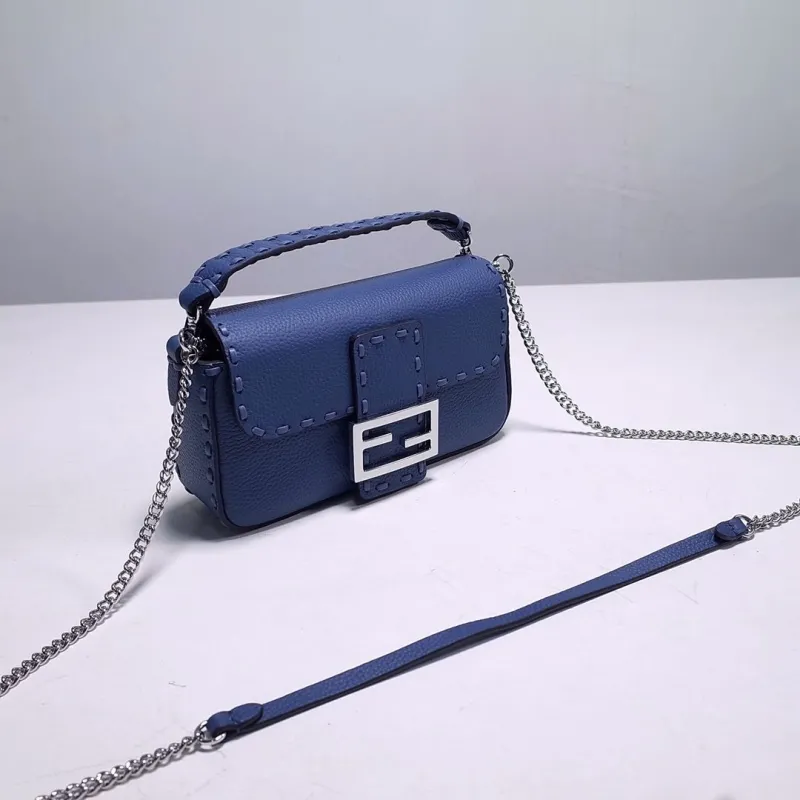 Alternative view of Fendi Blue Leather Baguette Crossbody Bag