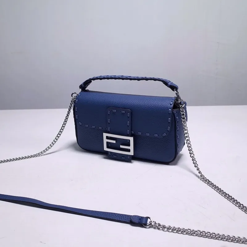 Fendi Blue Leather Baguette Crossbody Bag - Image 3