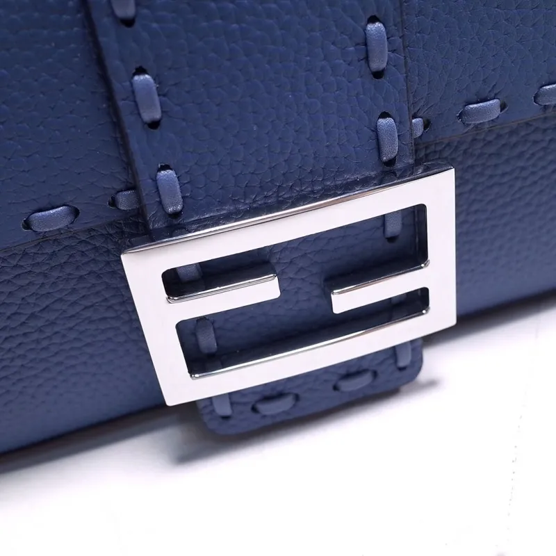 Fendi Blue Leather Baguette Crossbody Bag - Image 4