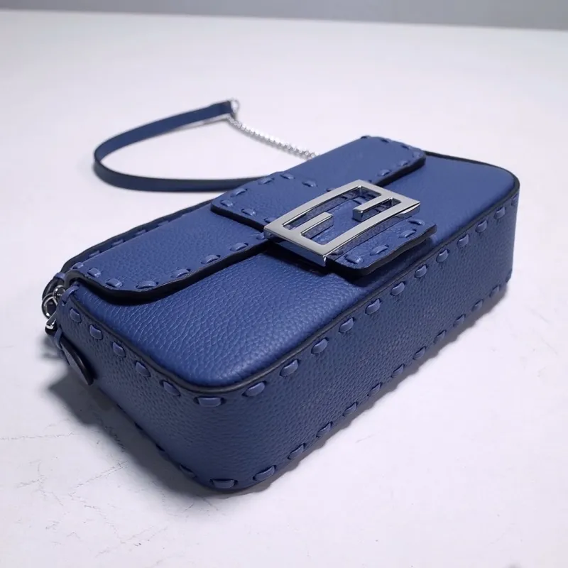 Fendi Blue Leather Baguette Crossbody Bag - Image 5