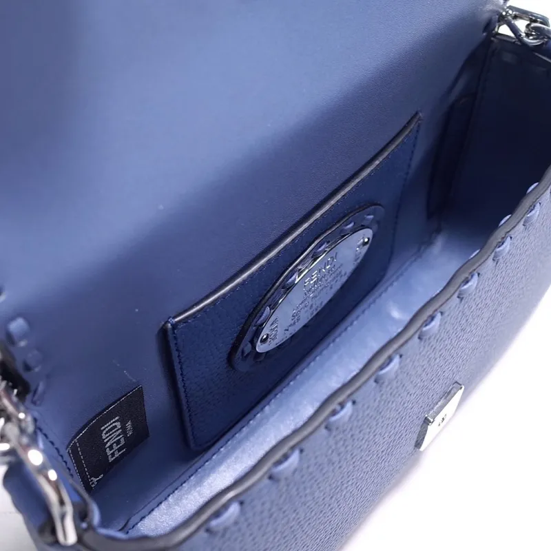 Fendi Blue Leather Baguette Crossbody Bag - Image 8