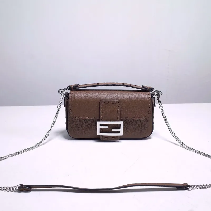 Fendi Brown Leather Baguette Crossbody Bag