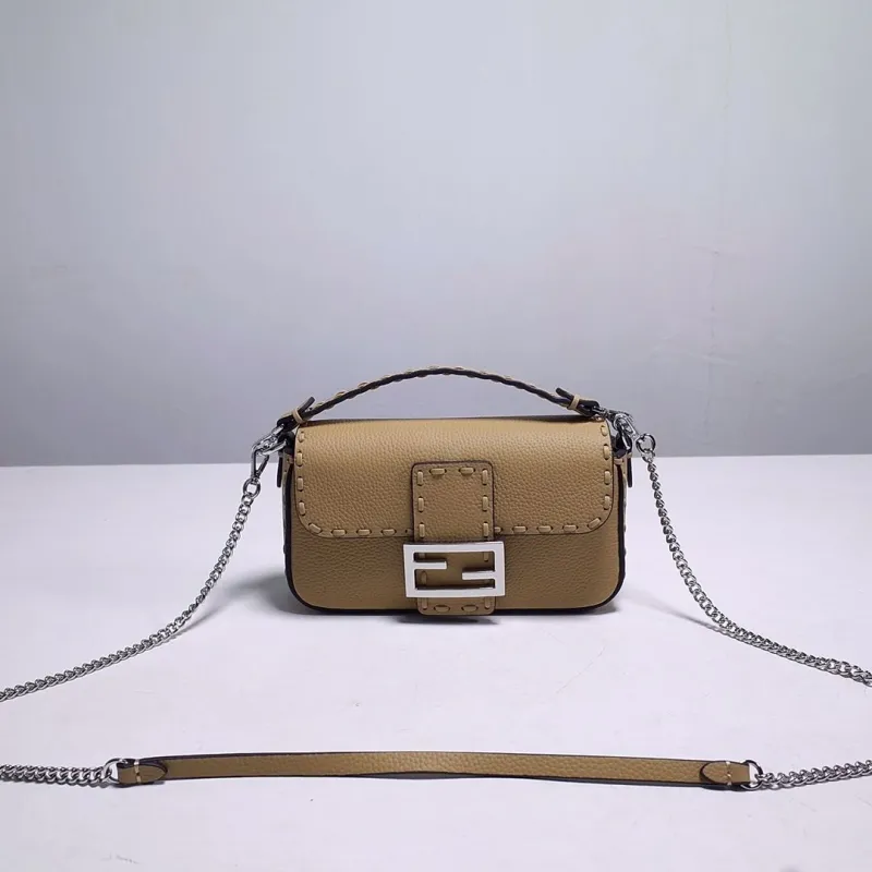 Fendi Tan Leather Baguette Crossbody Bag