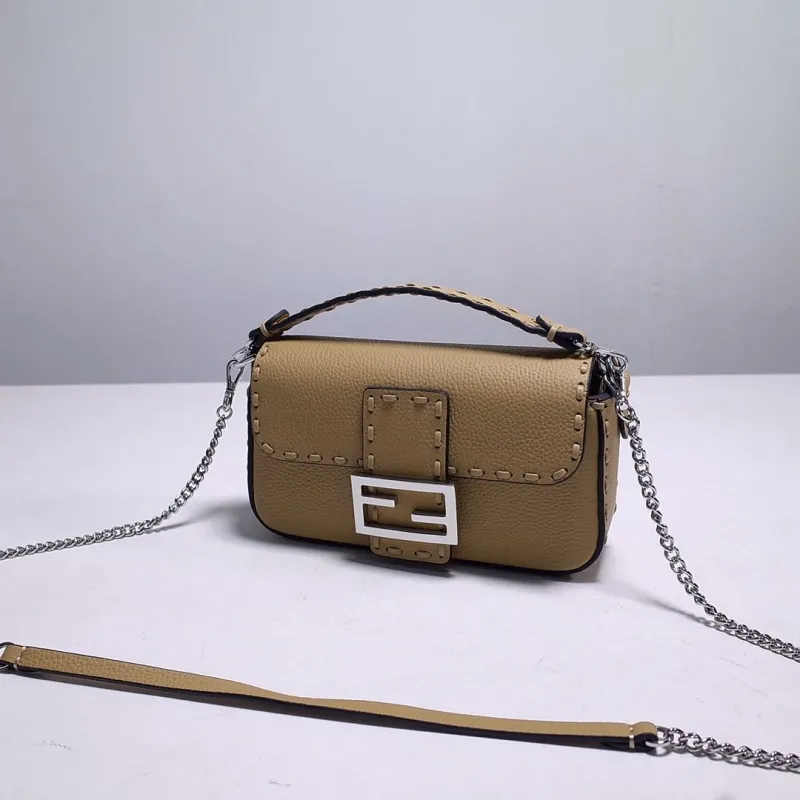 Fendi Tan Leather Baguette Crossbody Bag - Image 3