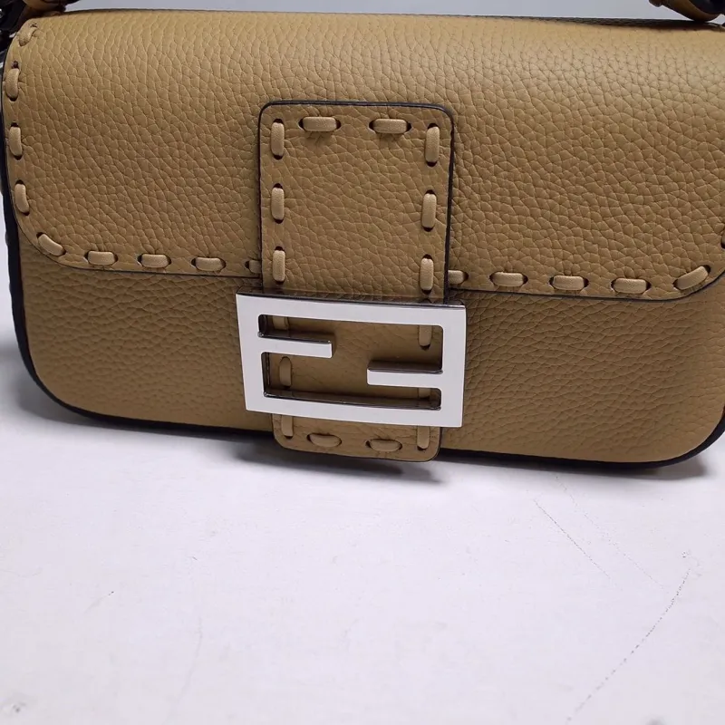 Fendi Tan Leather Baguette Crossbody Bag - Image 4