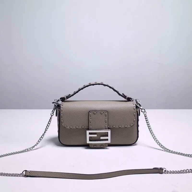 Fendi Gray Leather Baguette Crossbody Bag